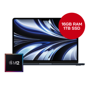 MacBook Air 13-inch M2 8-Core CPU, 8-Core GPU - 16GB Unified RAM - 1TB SSD (2022) - Midnight- Grade A+ Certified Pre-owned (High Spec, Huge Storage, Low Battery Cycles!)